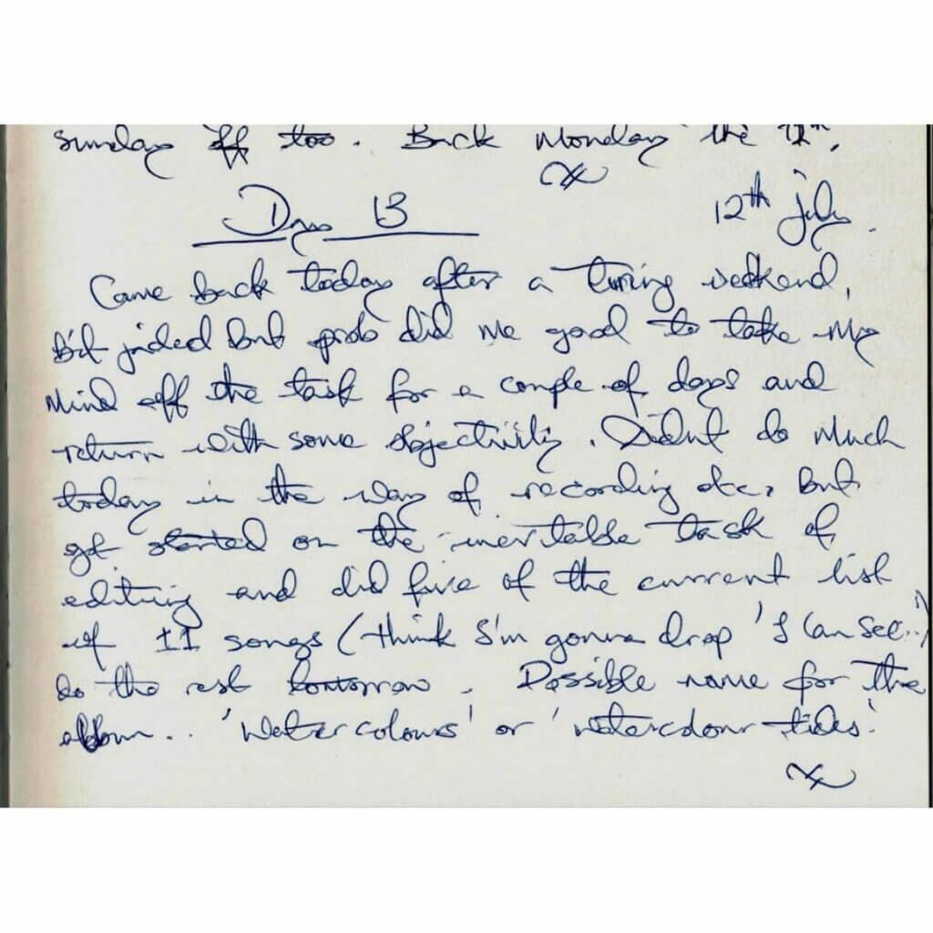 2. Declan’s diary entry from studio back at Killeeneen.